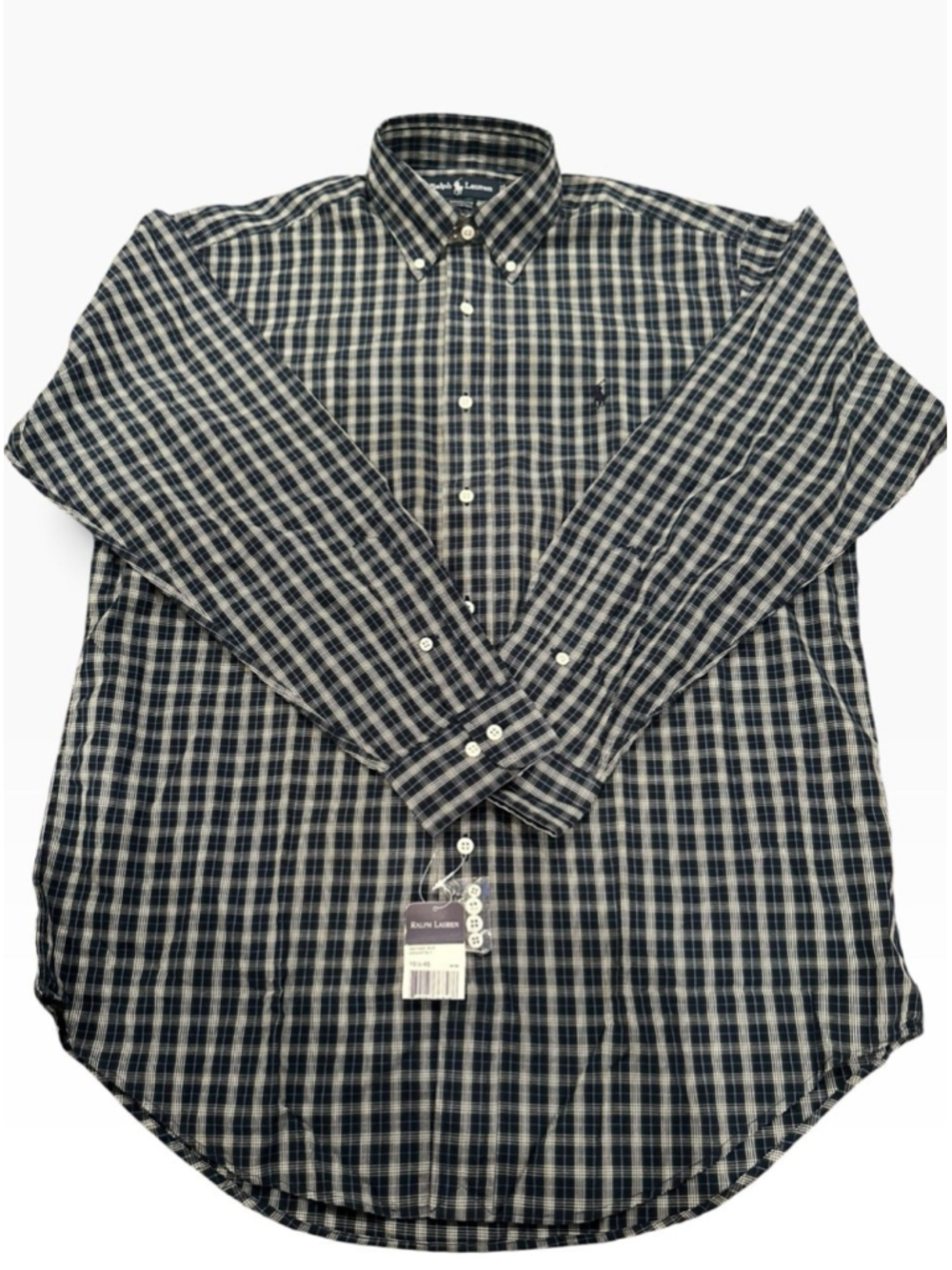 Ralph Lauren Yarmouth Men's Shirt 15.5 34/35 Black Plaid Check Cotton
